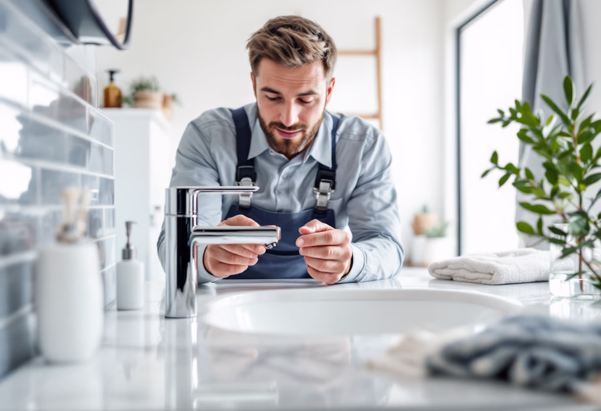 image of plumber testing a tap